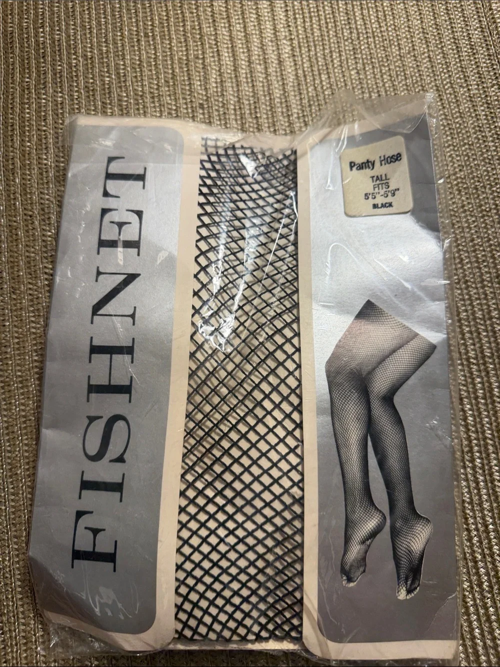 Vintage Fishnet Pantyhose Tall Black 100% Nylon Made in USA NOS